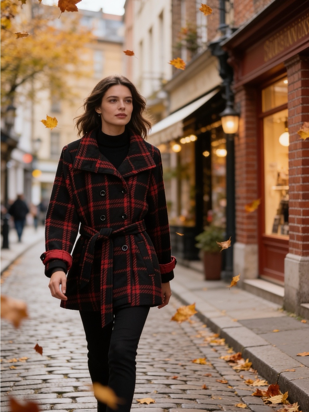 Lady Hathaway Red and Black Plaid Fleece Peacoat Medium